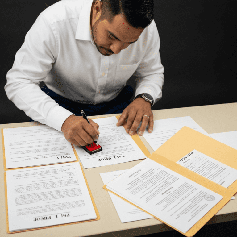 close up of documents for u visa waiver filing