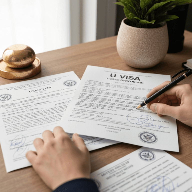La escena del escritorio muestra las protecciones de la visa U. ¿Una visa U perdona la deportación?