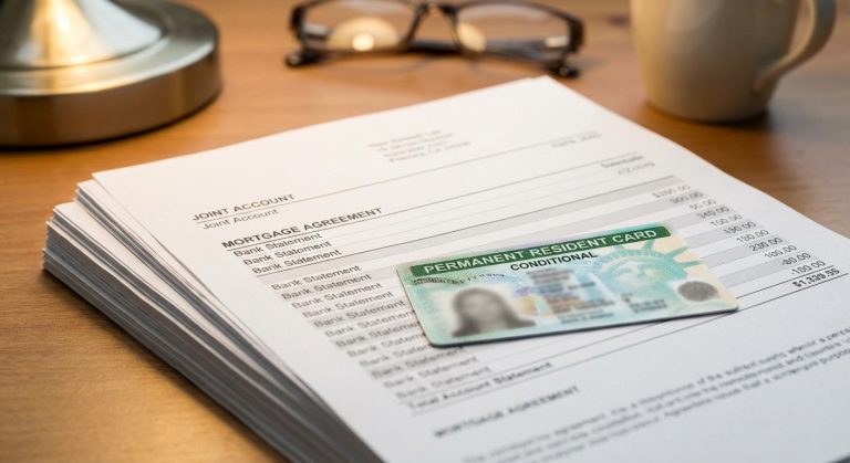 Una tarjeta verde condicional se coloca encima de los extractos bancarios conjuntos teniendo en cuenta el tiempo de procesamiento del I-751.