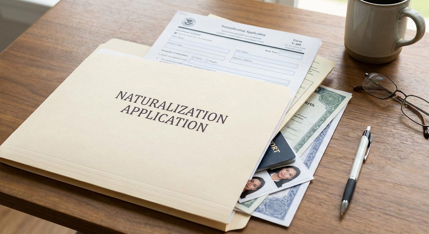 On a desk, the Form N-400 naturalization application serving as a permanent citizenship solution.