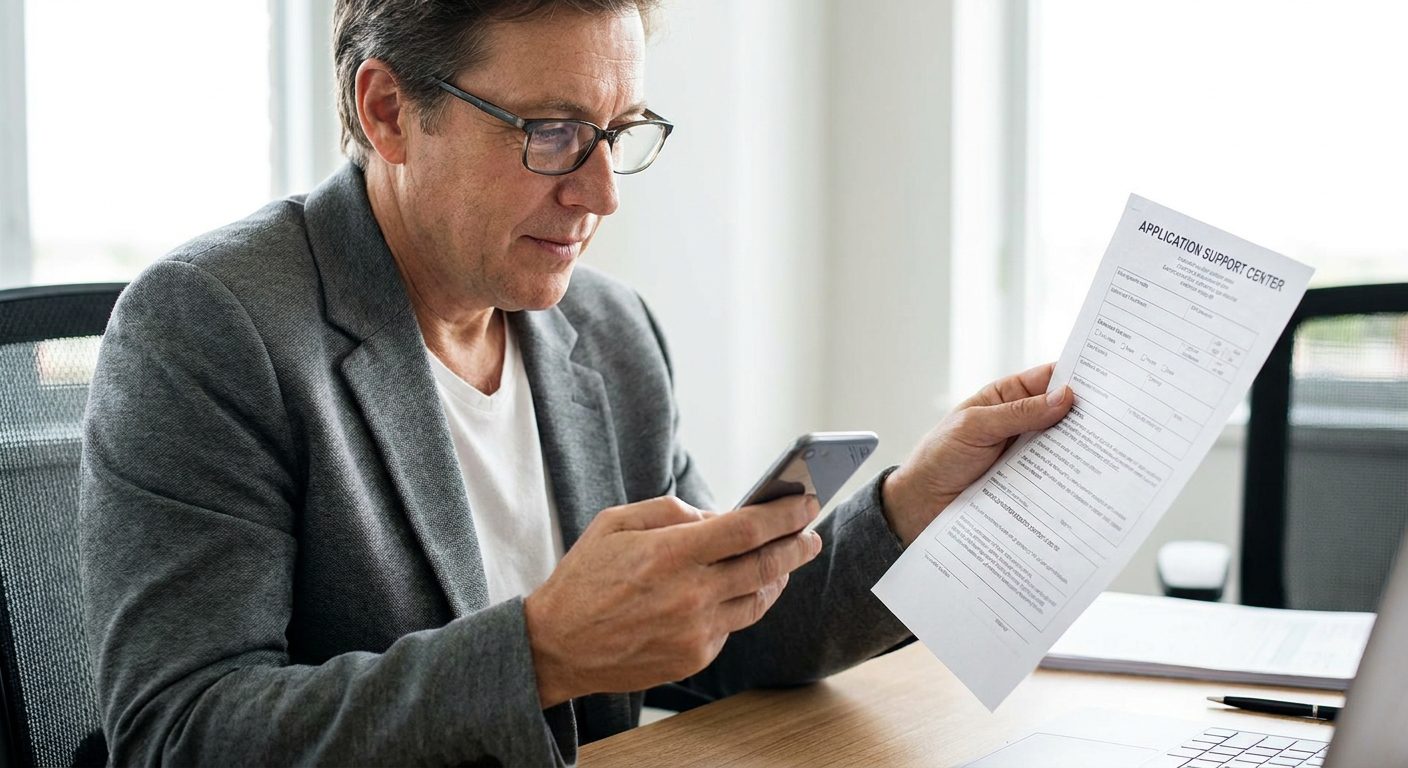 A person checks their calendar against an official ASC appointment notice to ensure no scheduling conflicts.