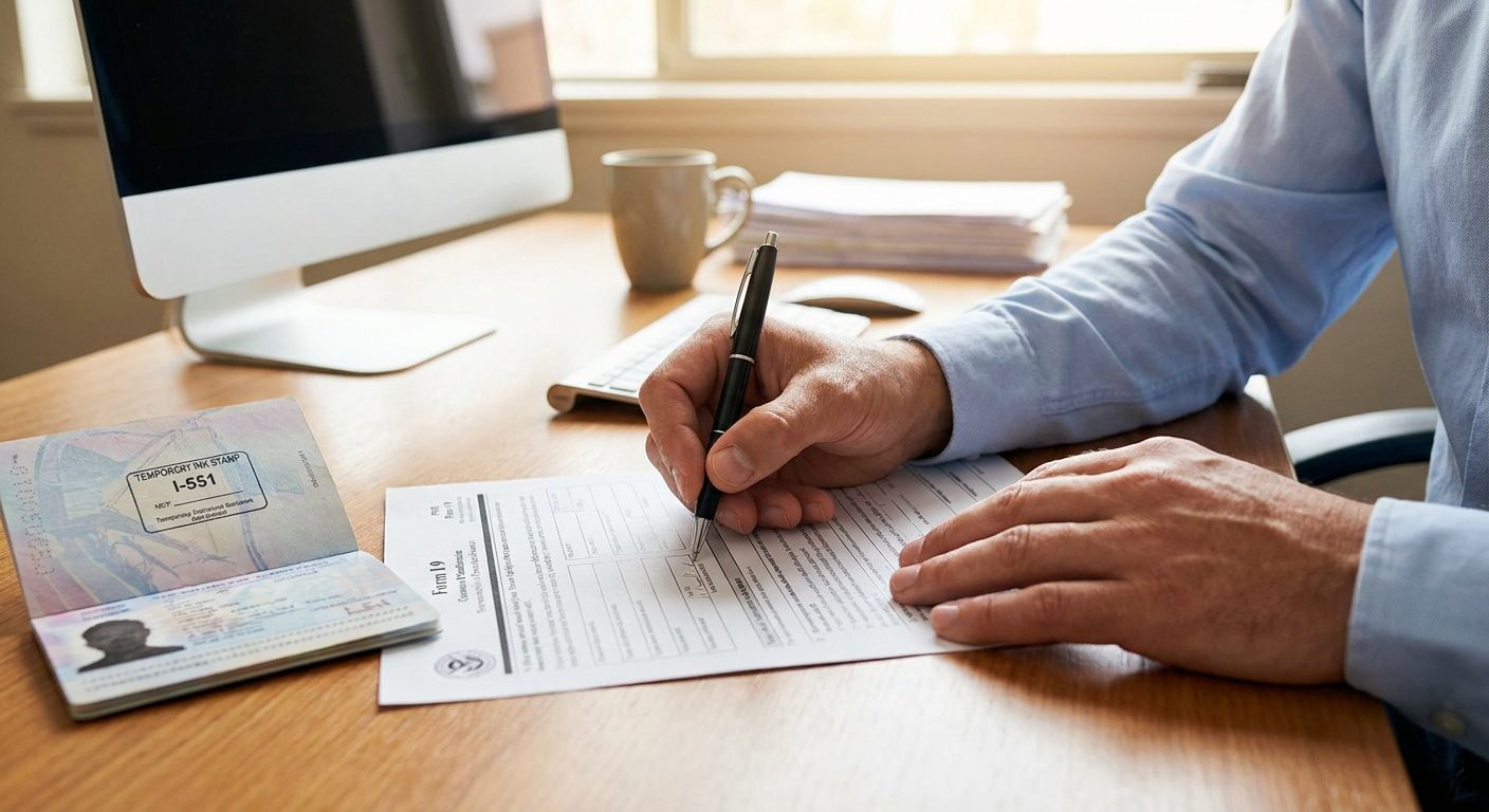 Formulario I-9 de verificación de empleo con documentación temporal del sello I-551.
