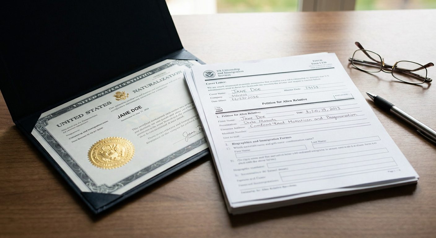 Certificado de naturalización junto a una petición separada del formulario I-130 para un padre.
