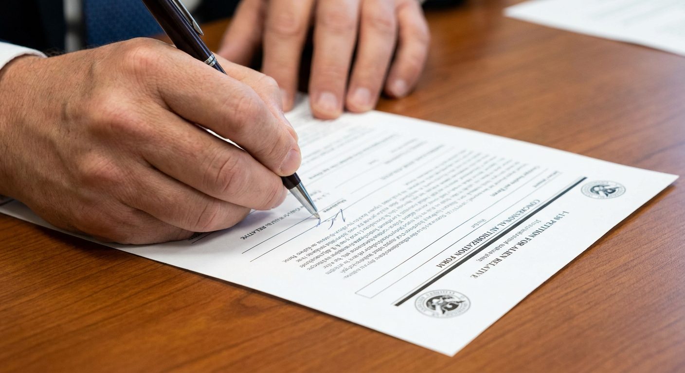 Solicitante revisando una autorización de privacidad de la oficina del Congreso para casos de USCIS.