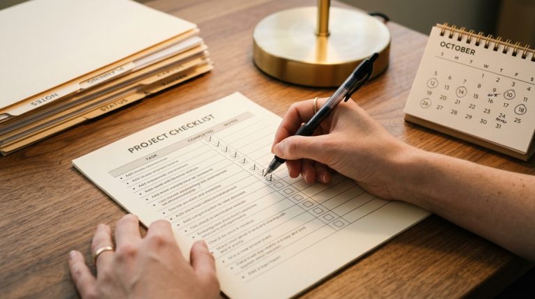 An organized checklist on a desk representing compliance with the strict USCIS RFE and NOID policy.